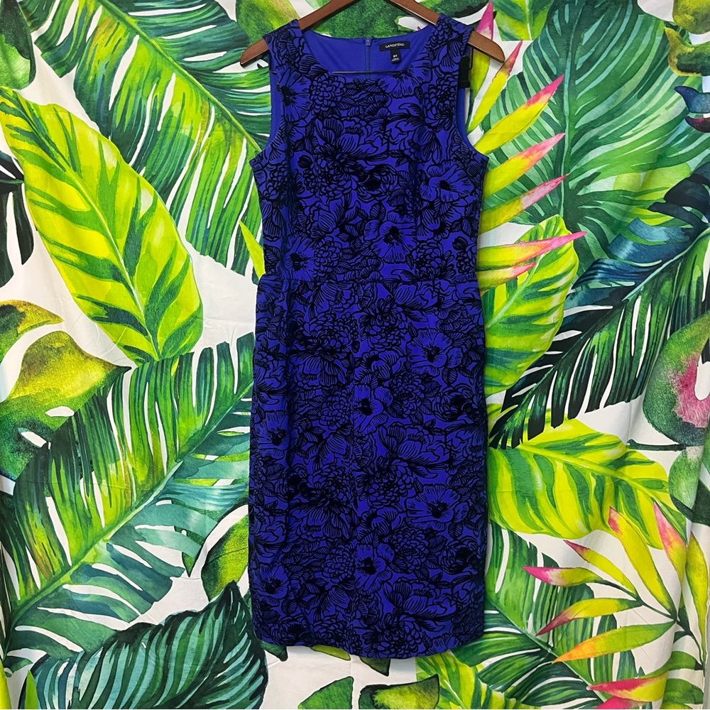 Lands End 8T Deep Cobalt Blue Black Velvet Embellished Sheath Formal Event Dress